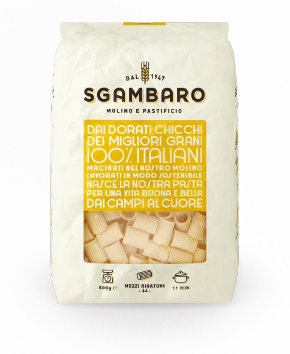 Mezzi rigatoni Linea Gialla Marco Aurelio, 500g - Sgambaro ryhmässä Ruoanlaitto / Tuontituotteet @ KitchenLab (2022-28320)